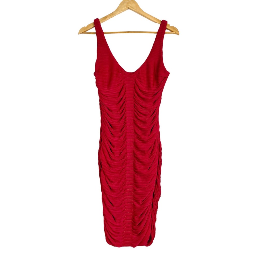 Zac Posen Red Ruched Bodycon Mini Cocktail Dress Size M